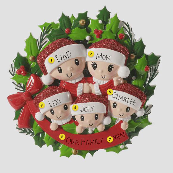 Personalized Family of 5 Christmas Ornament | Handwritten Names Keepsake
