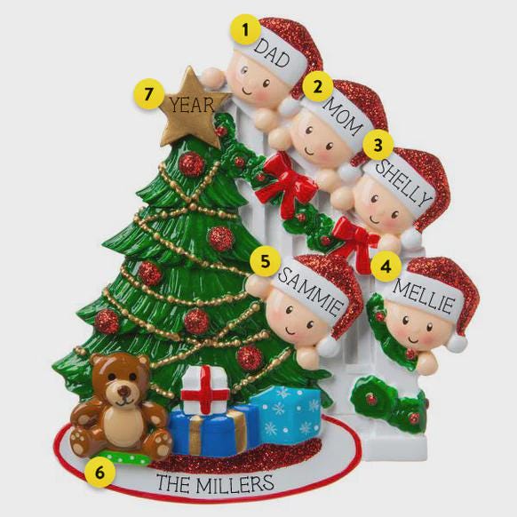Personalized Family of 5 Christmas Ornament | Handwritten Names