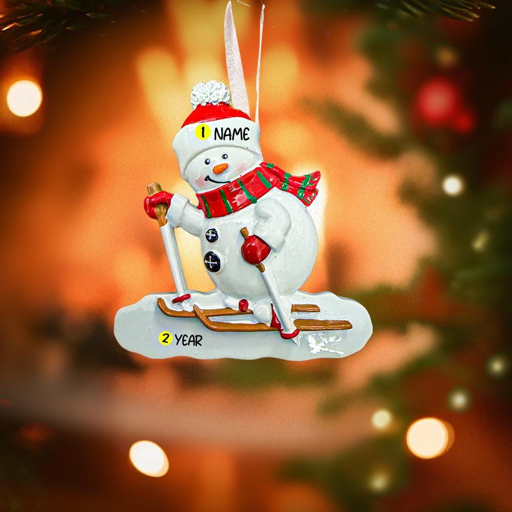 Personalized Snowman Ski Ornament | Custom Name and Year | Snowman Gift | Raised 3D Details