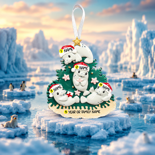 Personalized 4 Family Manatee Christmas Ornament | Ocean Theme Decor
