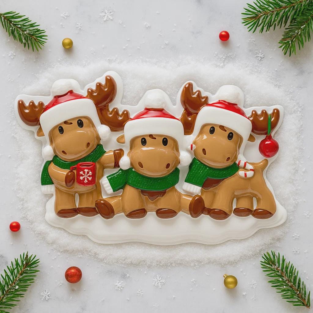Reindeer Family of 3 Christmas Ornament | Personalized Names and Year | Winter Tree Decor Keepsake