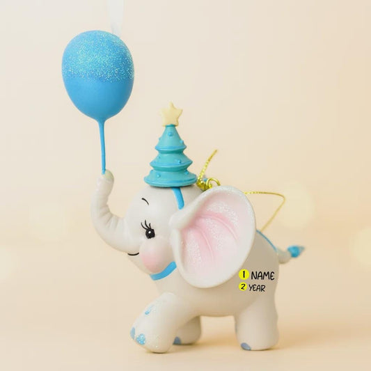 Baby’s First Christmas Elephant Ornament | Baby Boy Personalized Name and Year | 3D Ornament