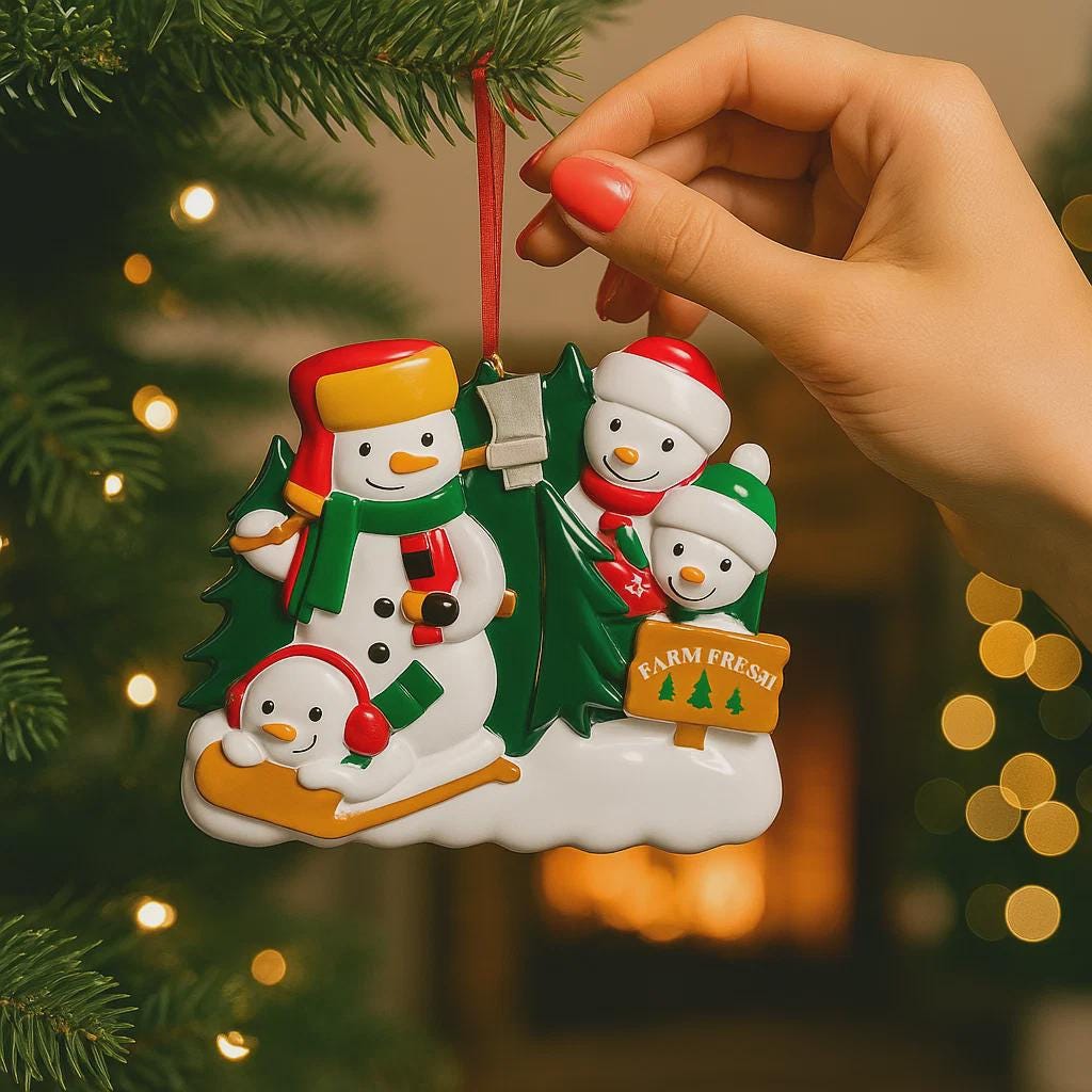 Personalized Snowman Family of 4 Ornament | Farm Fresh Theme, Custom Names