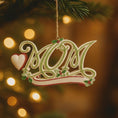 Load image into Gallery viewer, Decorative Christmas ornament with 'mom' on a tree with blurred lights in the background
