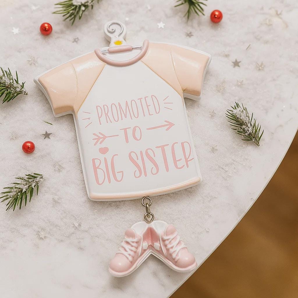 Personalized Big Sister Ornament | Pink Shirt & Shoes Keepsake