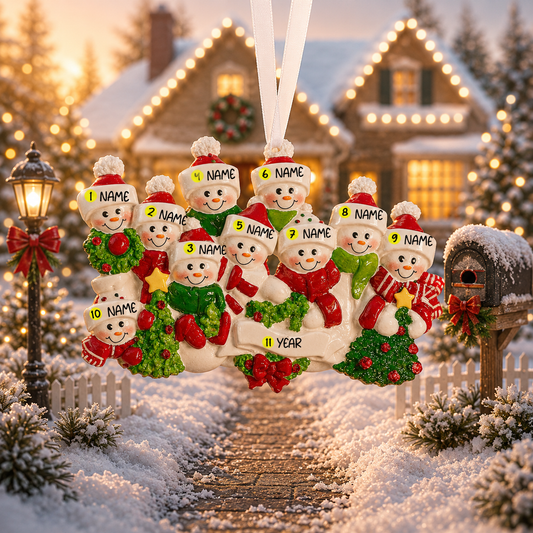 Snowman Family of 11 Christmas Ornament | Personalized Names and Year | Winter Tree Decor Keepsake
