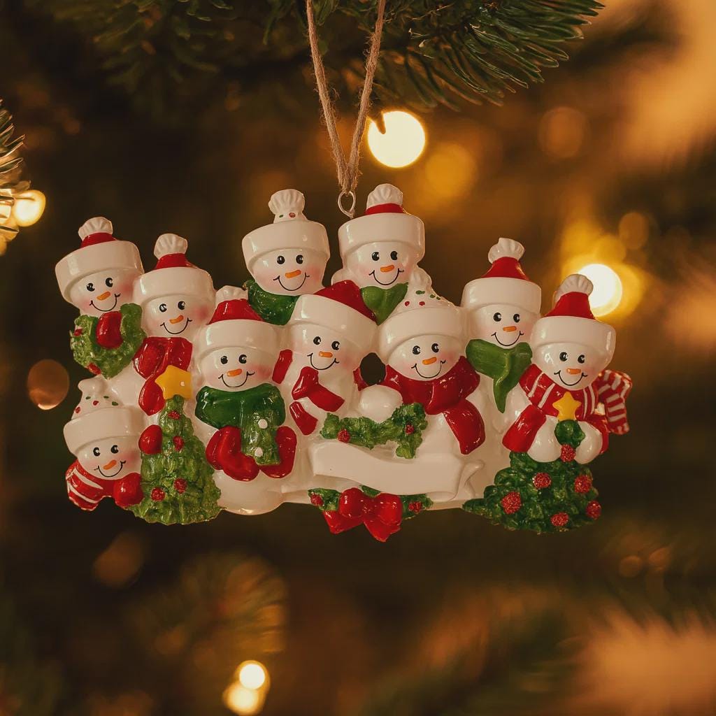 Snowman Family of 10 Christmas Ornament | Personalized Names and Year | Winter Tree Decor Keepsake