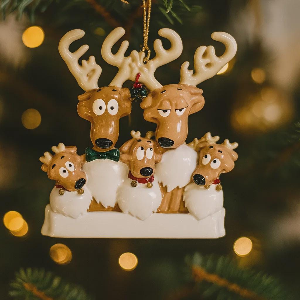 Family of 5 Reindeer Christmas Ornament | Personalized Snow Family Decor | Custom Names Year Holiday Keepsake