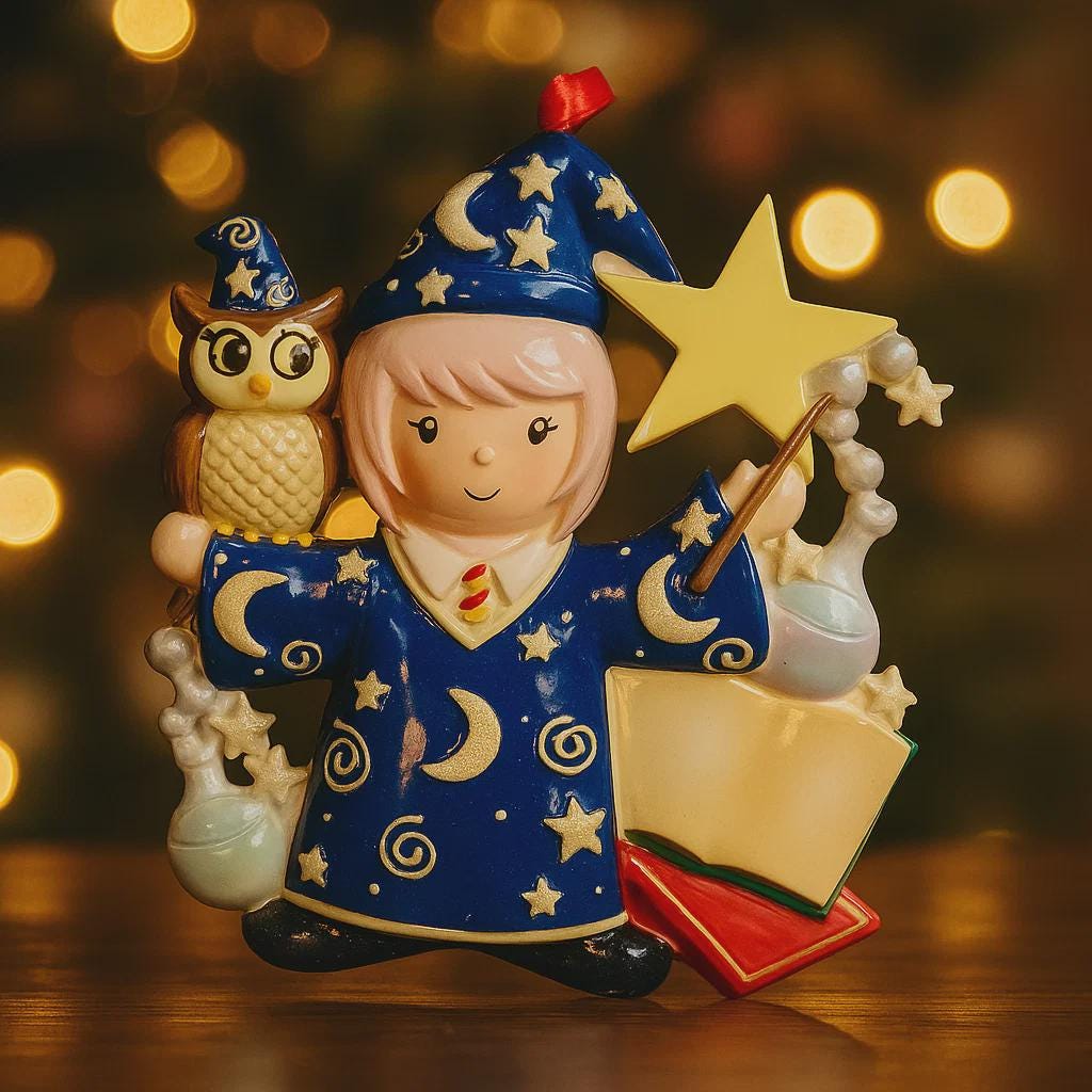 Personalized Wizard Girl Christmas Ornament | Fantasy Holiday Keepsake