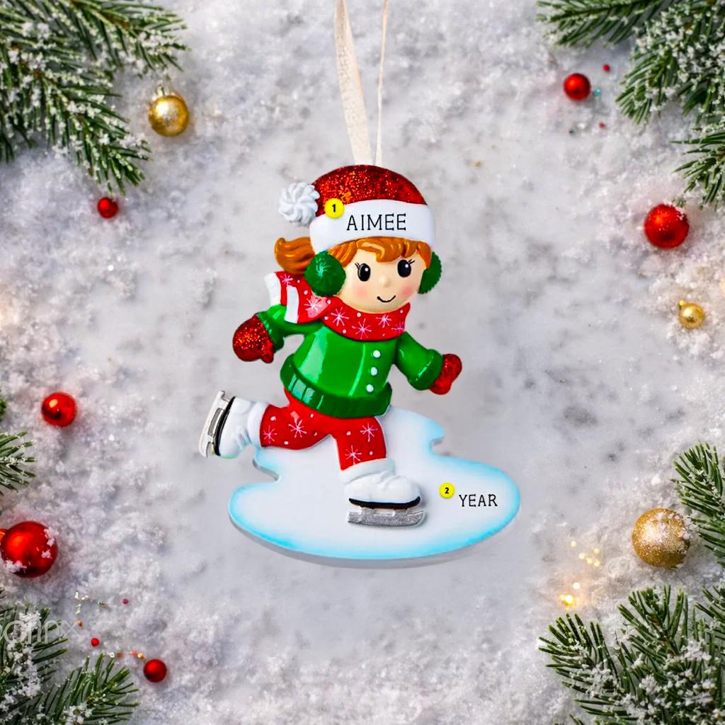Personalized Ice Skating Girl Christmas Ornament | Raised 3D Ornament