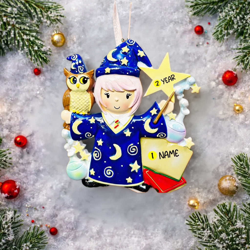 Personalized Wizard Girl Christmas Ornament | Fantasy Holiday Keepsake