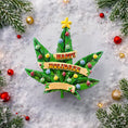 Load image into Gallery viewer, Green raised 3D leaf shaped ornament in bright green tones featuring sculpted front and back surfaces with dark green vein details a yellow star topper glitter accents cream ribbon banners for handwritten personalization name and year placement glossy painted resin finish lightweight hanging string and dimensional holiday tree decor style.

